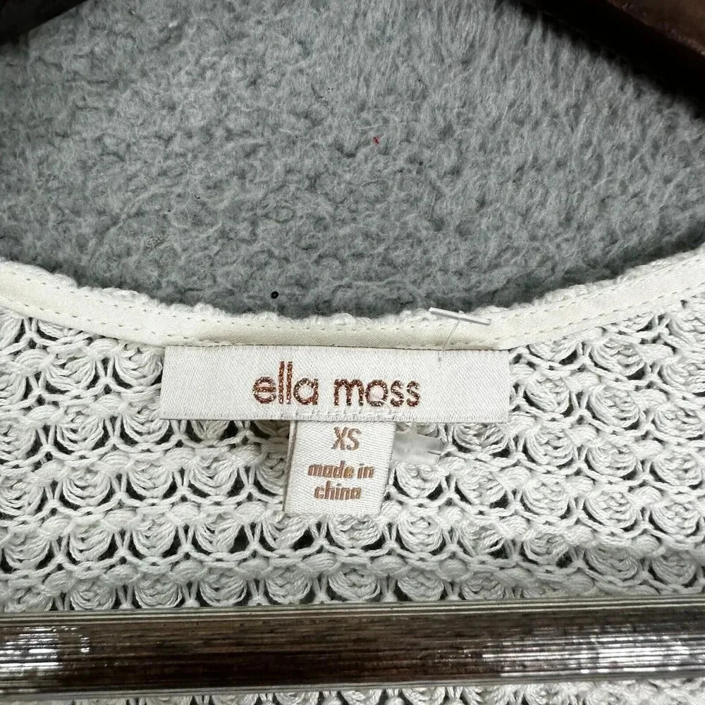 Ella‎ moss top womens XS blue ivory striped front crochet silk sleeveless office - Picture 2 of 6